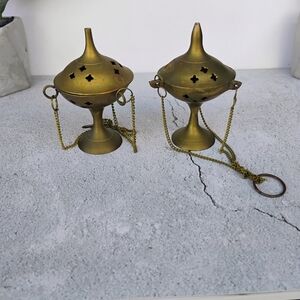 Source Unknown Brass Incense Holders with Chains